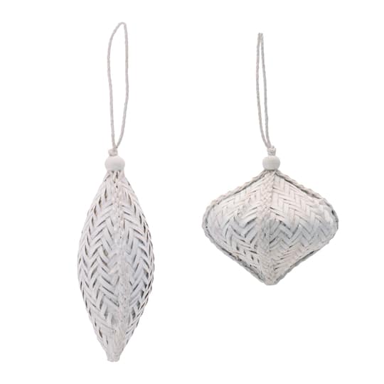 Melrose White Rustic Cane Ornaments Set